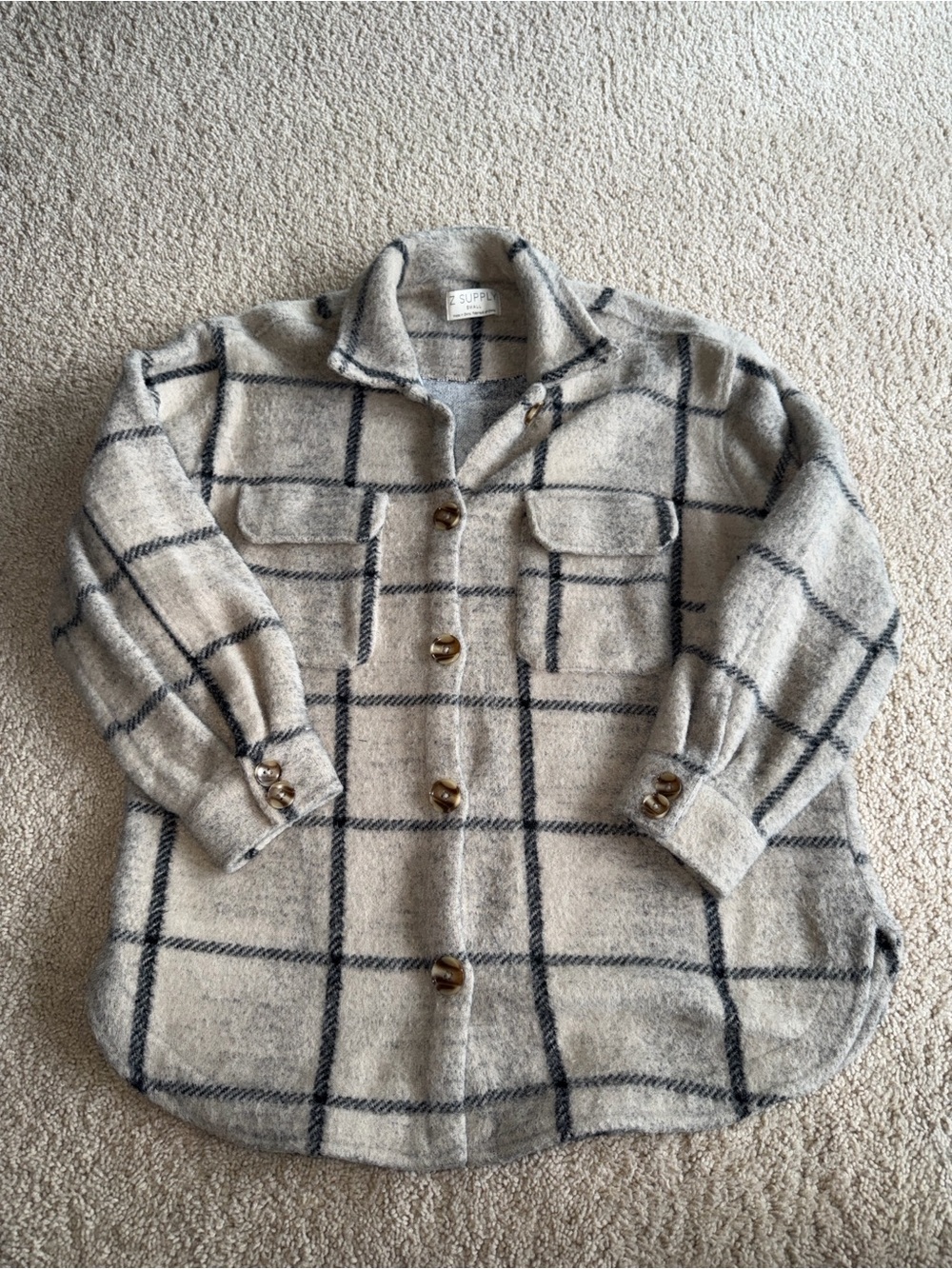 Z Supply Cream & Black Windowpane Button-Front Heavy Shacket
